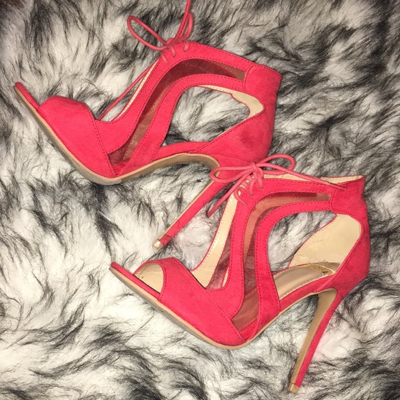 Coral peep toe heels - Picture 2 of 4